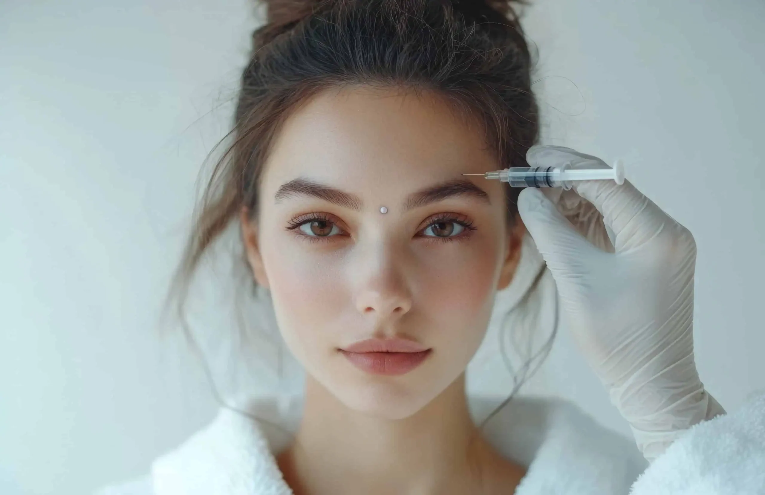 Woman receiving Juvederm injection at Star Rejuvenation for forehead wrinkle treatment