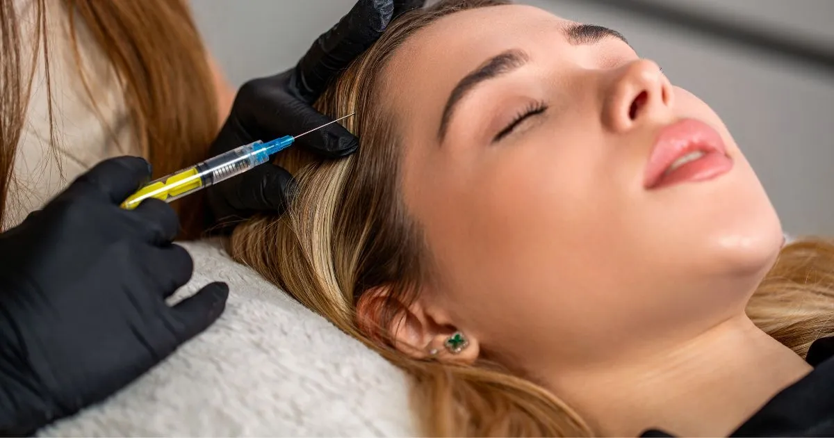PRF hair restoration treatment being administered to a patient in Addison, TX