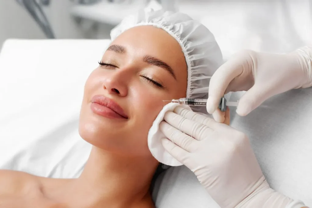 A woman receiving dermal fillers at a medical spa in Addison, TX